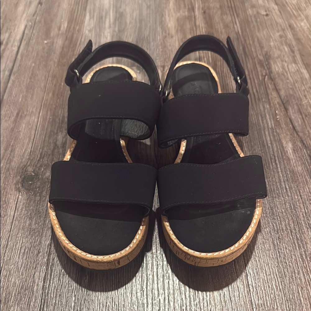 NWOT James PerseBlack Strappy Sandals with Tan Sole